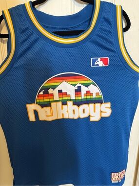 Men’s Large Blue Nelkboys Denver Nuggets Graphic Basketball Jersey